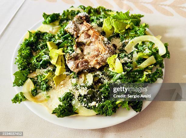 grilled pork rib chop with kale, avocado, cheese, and egg white - egg white omelet stock pictures, royalty-free photos & images