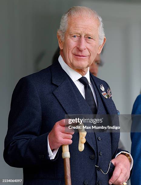 King Charles III attends the Braemar Royal Highland Gathering at The Princess Royal and Duke of Fife Memorial Park on September 6, 2025 in Braemar,...