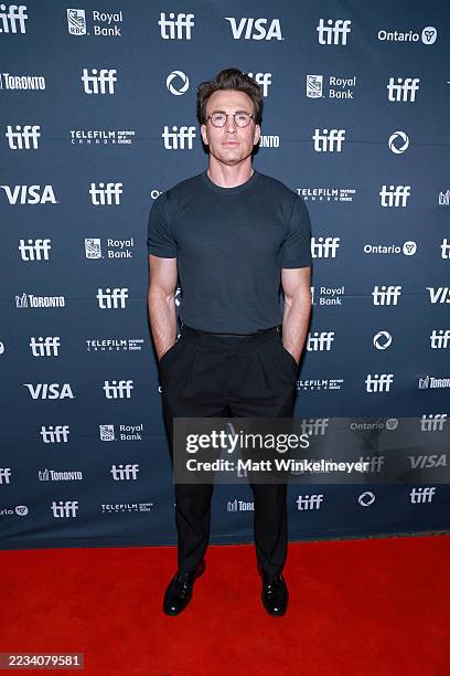 Chris Evans attends the premiere of "Sacrifice" during the 2025 Toronto International Film Festival at Princess of Wales Theatre on September 06,...