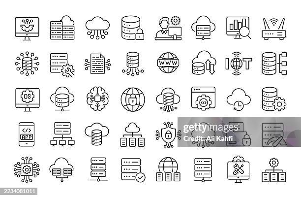 ilustrações de stock, clip art, desenhos animados e ícones de big data thin line icons collection. editable stroke. vector illustration. basic icon for website design, logo, app, template, ui, infographic etc - base de dados