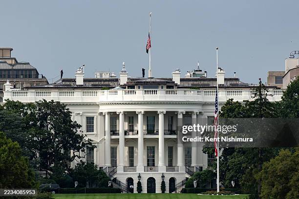 The flag atop the White House is lowered to half-staff following US President Donald Trump's post on Truth Social that political activist Charlie...