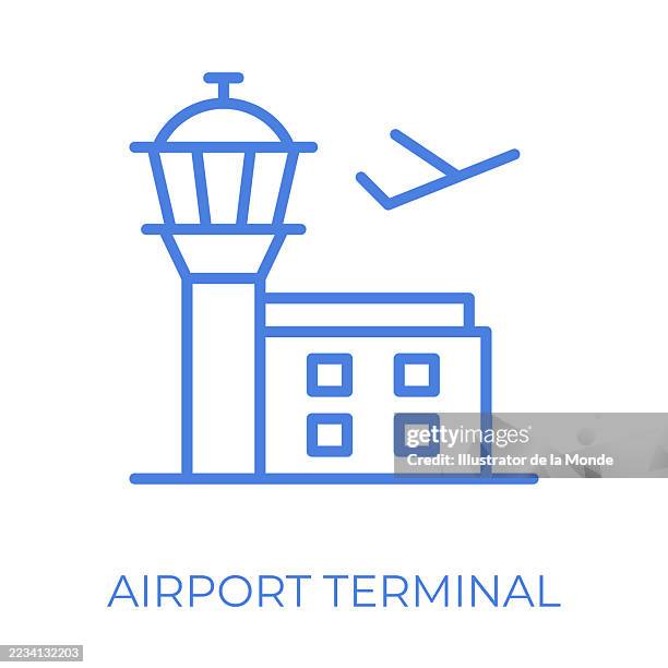 airport terminal editable stroke vector illustration - empty runway stock illustrations