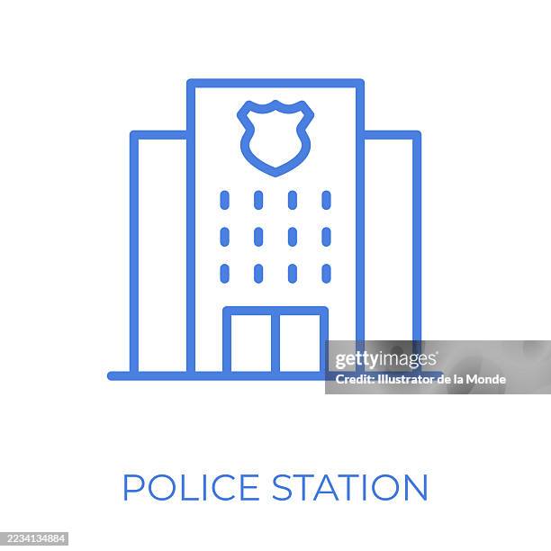 police station editable stroke vector illustration - metropolitan police stock illustrations