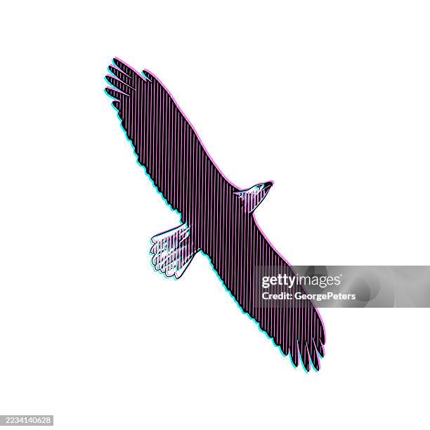 one bald eagle in flight with glitch technique - higher consciousness stock illustrations
