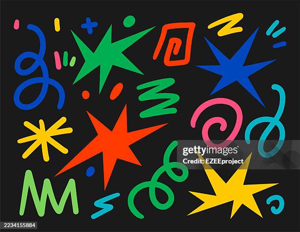 hand drawn doodle and scribble elements vector. colorful abstract shapes and symbols. fun and energetic graphic design elements. youthful and creative illustration set - playground background stock illustrations