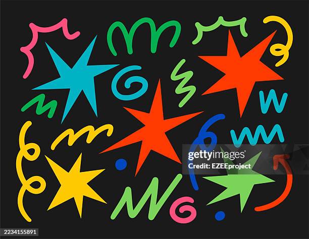 hand drawn doodle and scribble elements vector. colorful abstract shapes and symbols. fun and energetic graphic design elements. youthful and creative illustration set - playground background stock illustrations