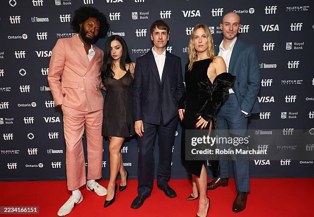 Jeremy O. Harris, Charli XCX, Pete Ohs, Lena Góra and Will Madden attend the premiere of "Erupcja" during the 2025 Toronto International Film...