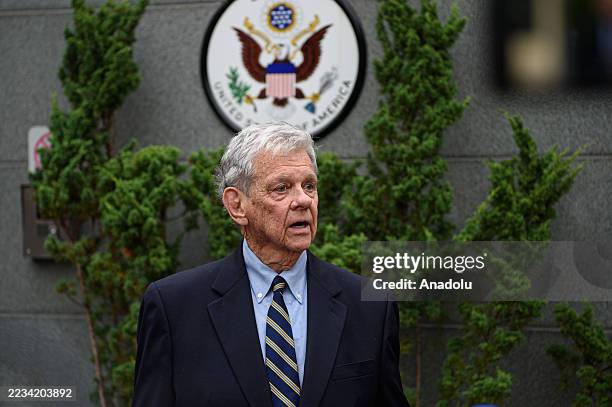 President Donald Trump's representative John Coale speaks to press after the 52 political prisoners are released today following a meeting between...