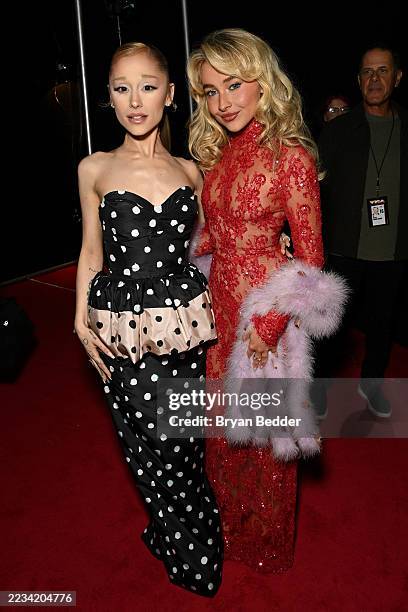 Ariana Grande and Sabrina Carpenter attend the 2025 MTV Video Music Awards at UBS Arena on September 07, 2025 in Elmont, New York.