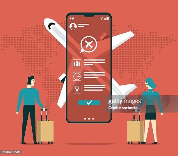online booking - smartphone - customer leaving store stock illustrations