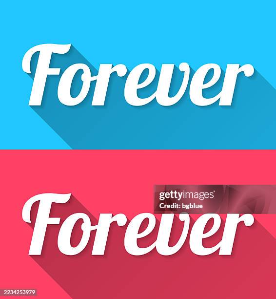 forever - flat design with long shadow on blue and red background - forever type stock illustrations