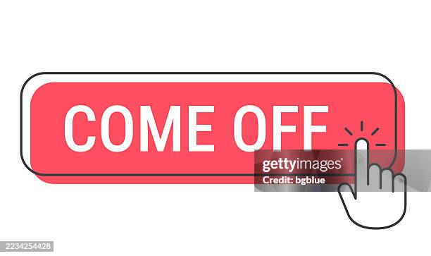 come off - click button with hand cursor on white background - computer off stock illustrations