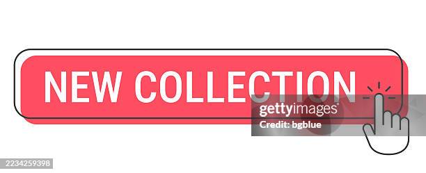 new collection - click button with hand cursor on white background - group pointing at computer stock illustrations