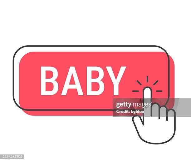 baby - click button with hand cursor on white background - press kit box stock illustrations
