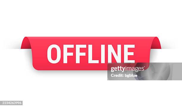 offline - red banner, bookmark, ribbon, label on white background - offline stock illustrations