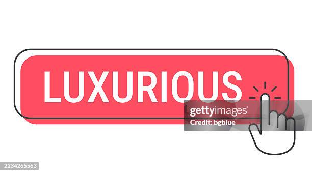 luxurious - click button with hand cursor on white background - wow computer stock illustrations