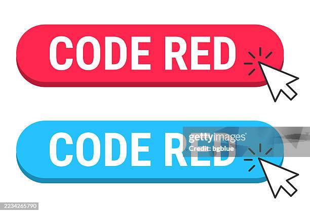code red - red and blue buttons with cursor on white background - emergency button stock illustrations