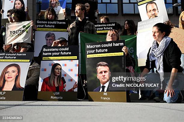 Climate activists from Youth for Climate organization demonstrate in front of the European Council ahead of the EU ambassadors' discussions on the...