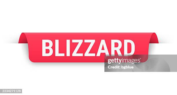 blizzard - red banner, bookmark, ribbon, label on white background - snow squall stock illustrations
