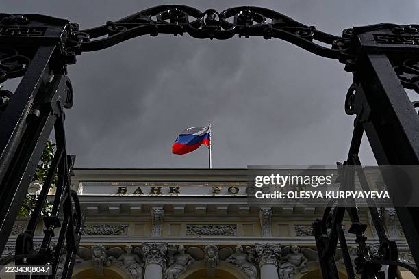 View of the Russian Central Bank headquarters in downtown Moscow on September 12, 2025. Russia's central bank on September 12, 2025 cut its key...