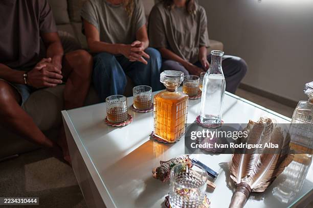 ayahuasca ceremony preparation with traditional tools and ingredients - traditional native american medicine stock pictures, royalty-free photos & images