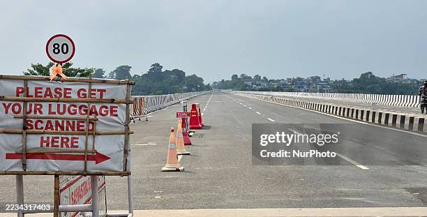 Deserted view of the Mechi Bridge, which divides India and Nepal, is pictured. Security increases due to unrest conditions in Nepal at Panitanki,...