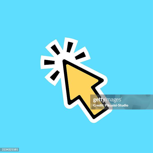 arrow pointer or mouse click cursor icon sticker style on blue background - interactive-tool-icons stock illustrations