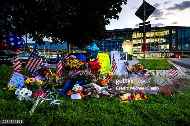 Memorial sits in front of Utah Valley University following the fatal shooting of political activist Charlie Kirk during an event at the campus on...