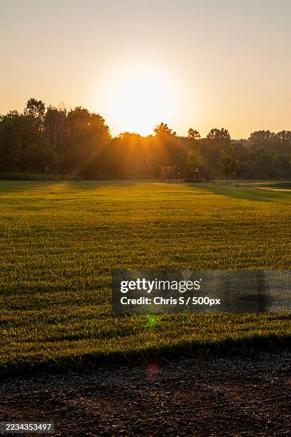 sunset over a tranquil field,grand rapids,united states,usa - grand rapids michigan stock pictures, royalty-free photos & images