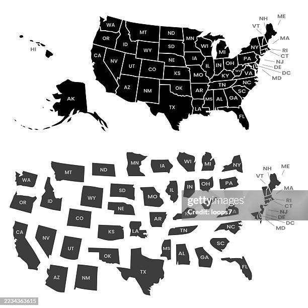 Individual State Graphics United States Map With State Names And Individual State Outlines High ...