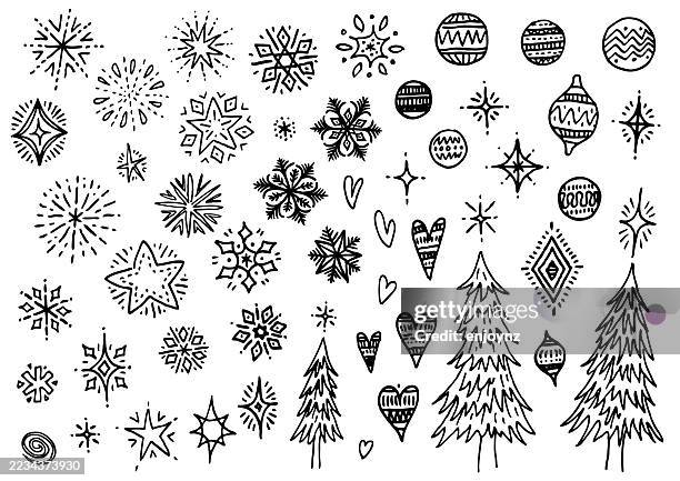 illustrations, cliparts, dessins animés et icônes de dessins de noël amusants dessinés à la main - flocon dessin