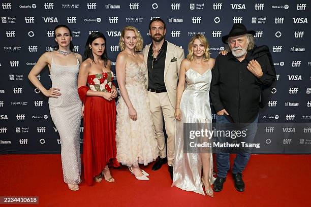 Franciska Törőcsik, Elena Rusconi, Vivien Rujder, Gellért L. Kádár, Mariann Hermányi, and Rade Šerbedžija attend the premiere of "Rise of the Raven"...