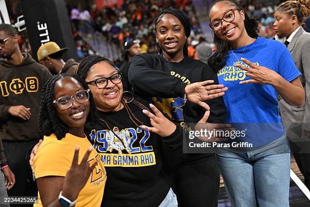 Members of Sigma Gamma Rho Sorority, Inc. Attend the game between the Connecticut Sun and the Atlanta Dream at Gateway Center Arena on September 08,...