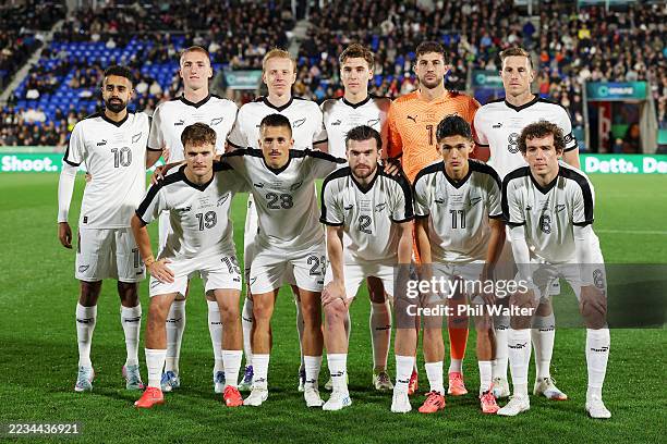 New Zealand players pose for a team photo prior to the International Friendly match between New Zealand All Whites and Australia Socceroos at Go...