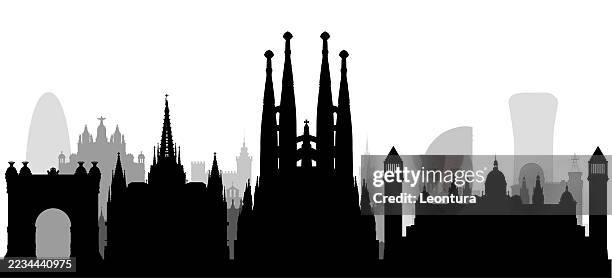 barcelona skyline silhouette (all buildings are complete and moveable) - antonio gaudi stock-grafiken, -clipart, -cartoons und -symbole
