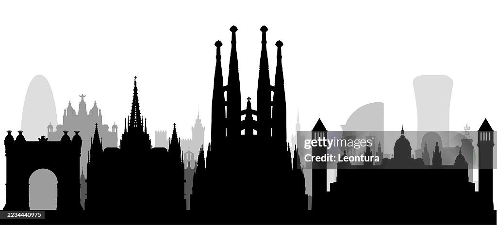 Barcelona Skyline Silhouette (All Buildings Are Complete and Moveable)
