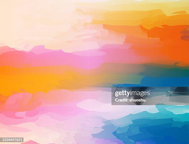 abstract orange blue gradient watercolors chaos texture pattern art background - acrylic painting stock illustrations