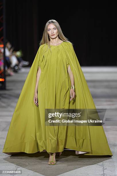 Model walks the runway during the COAT by Katya Silchenko show on day 5 of Ukrainian Fashion Week SS26 on September 8, 2025 in Kyiv, Ukraine.