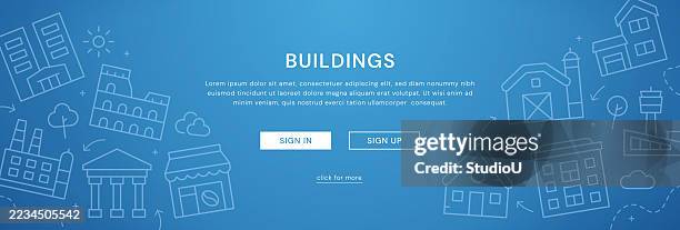 buildings web banner modern vector illustration - air force base stock illustrations