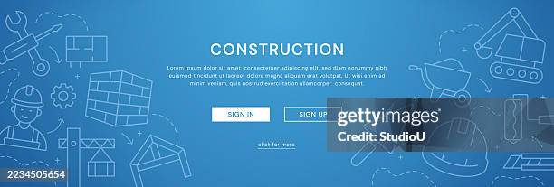 construction web banner modern vector illustration - plumber tools background stock illustrations