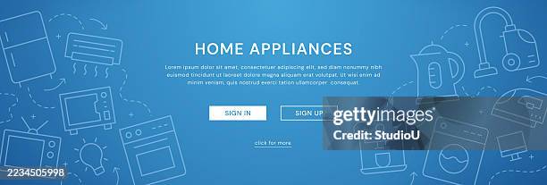 home appliances web banner modern vector illustration - task lighting stock illustrations