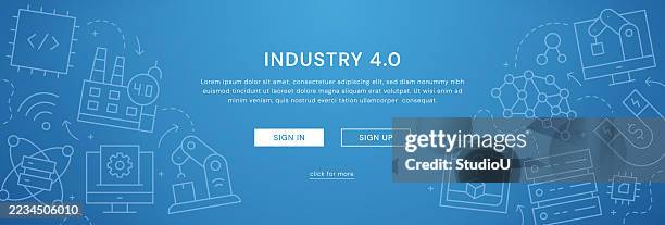 industry 4.0 web banner modern vector illustration - erp stock illustrations