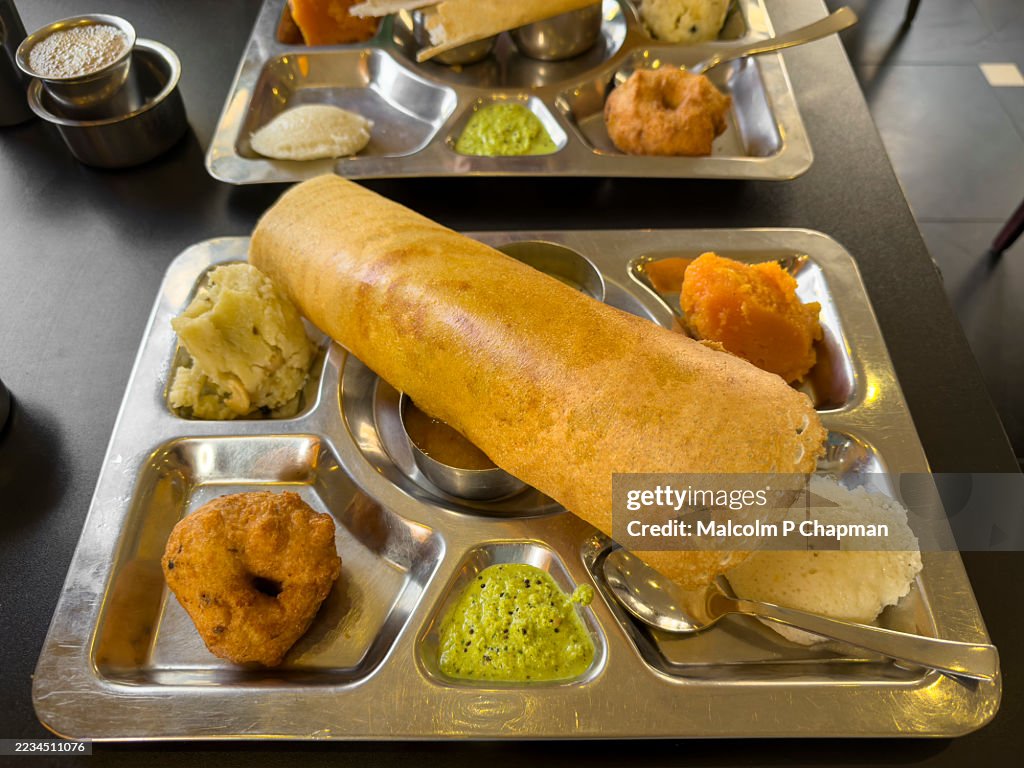 Dosa tiffin meal with vada and idly - South Indian food