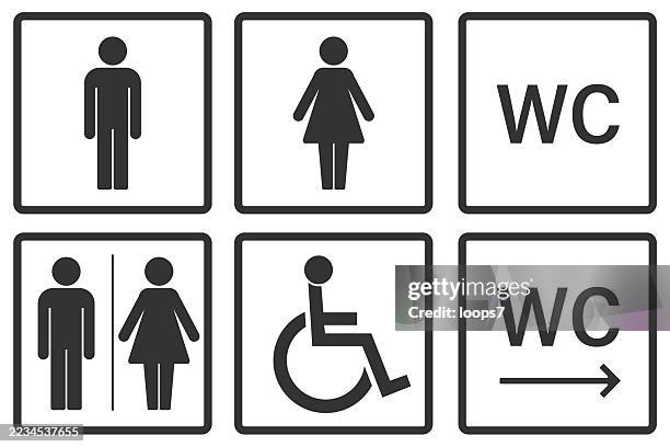restroom and wc icon set with accessibility symbols - wheelchair athlete stock illustrations