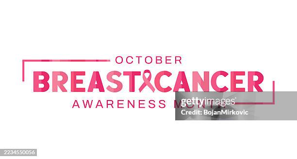 illustrations, cliparts, dessins animés et icônes de lettrage plat du mois de sensibilisation au cancer du sein, octobre. vecteur - octobre rose