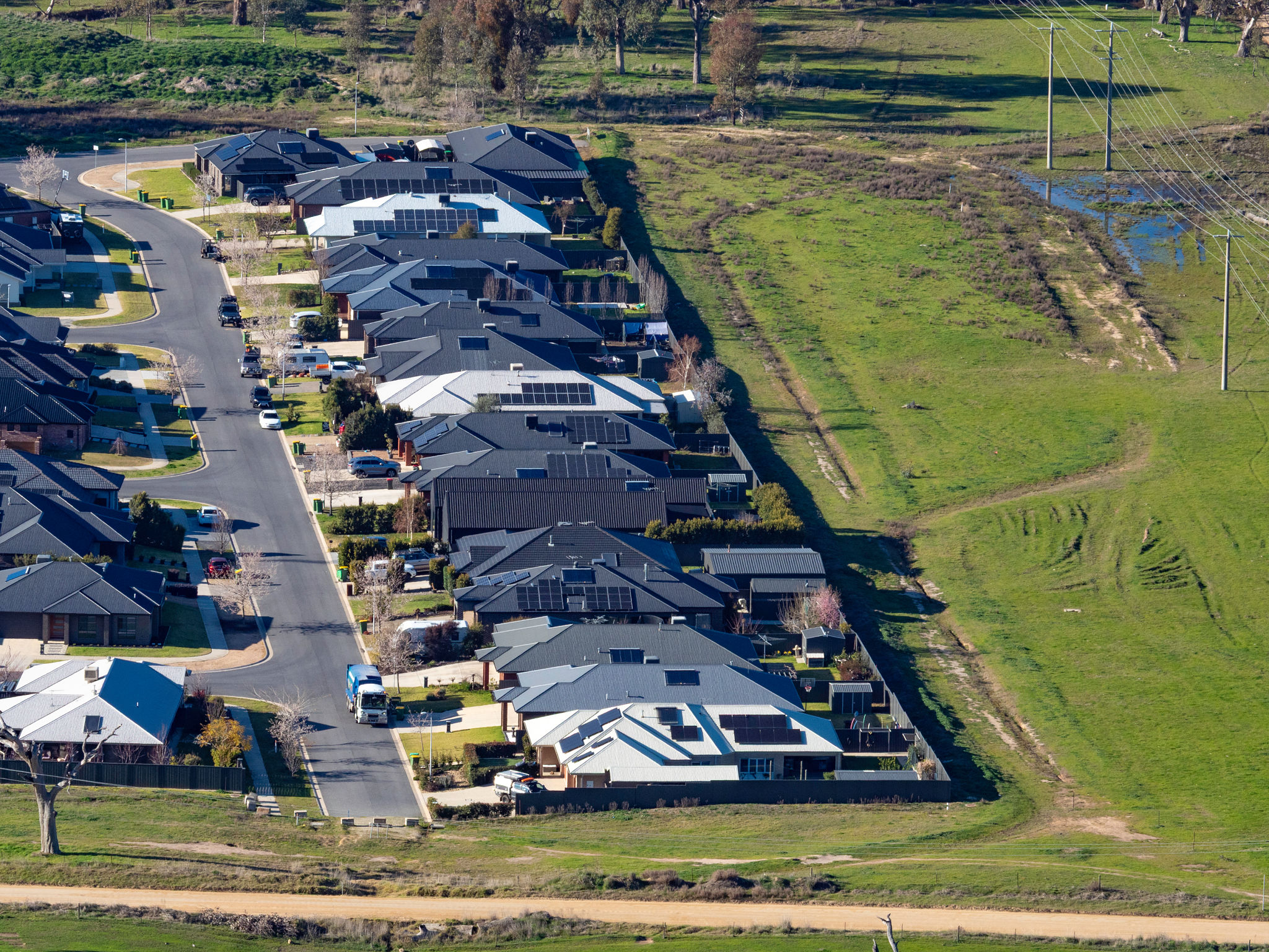 High angle view of Suburban houses close together High angle view of Suburban houses close together
