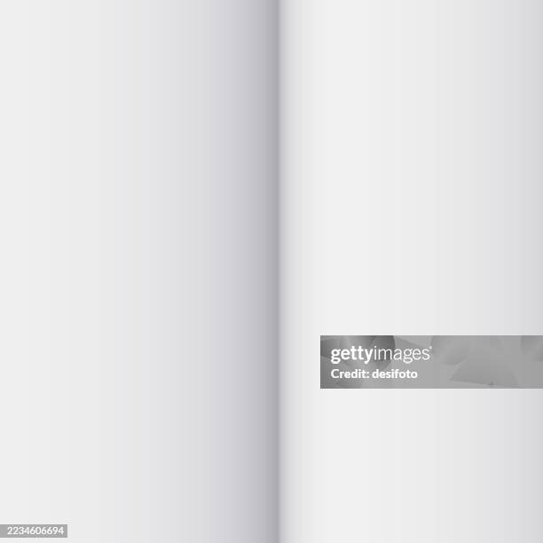 blank, empty plain folded creased open white color divided halved vector background like folded newspaper, folding paper flyer, pamphlet, book, brochure, spreading magazine page with copy space - seam stock illustrations