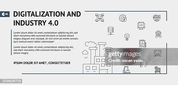 digitalization and industry 4.0 related design with line icons. simple outline symbol icons. - digitalization stock illustrations