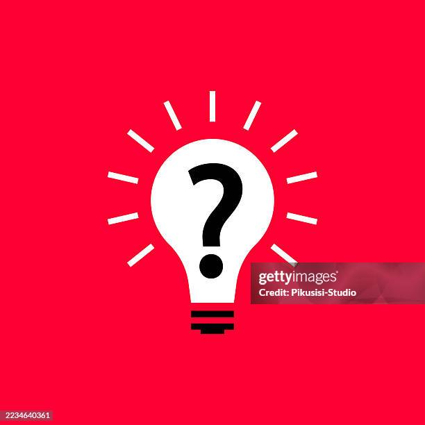 light bulb with question mark icon on red background for ideas and creativity concept - light fitting stock illustrations