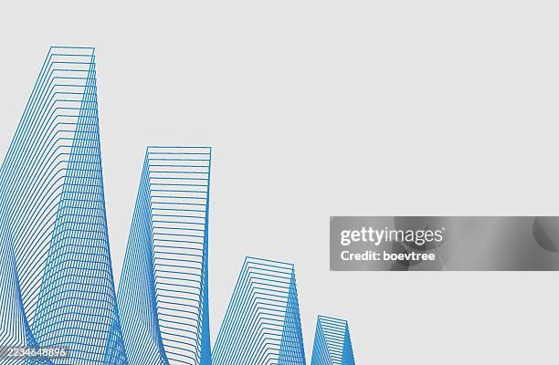 abstract blue line style modern city architecture skyline pattern background - downtown district stock illustrations